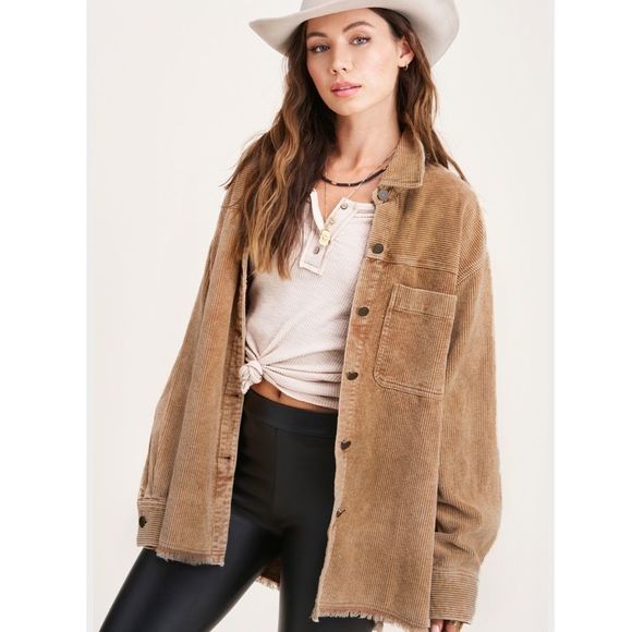 Camel Corduroy Button Down Shacket - Picture 5 of 12